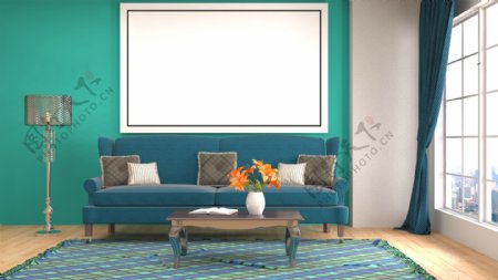 淡雅蓝色系列客厅家装效果图图片