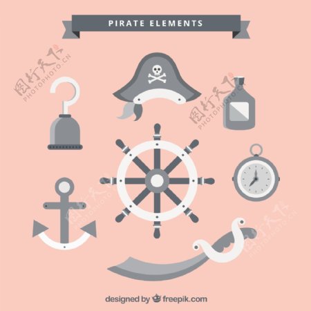 方向舵与各种海盗元素图标