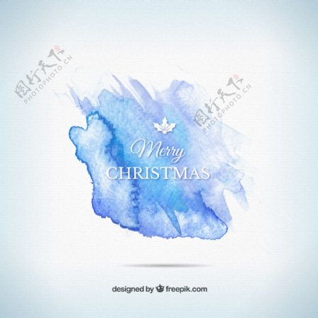 蓝水彩画圣诞问候