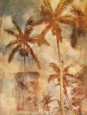 复古椰树壁画
