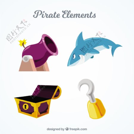 手绘4个海盗元素图标