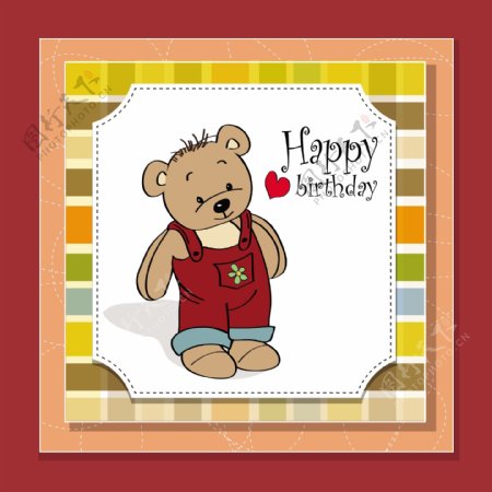 生日贺卡与可爱的泰迪熊