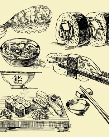 日本料理线条插画矢量素材