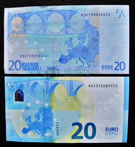 蓝色的欧元纸币