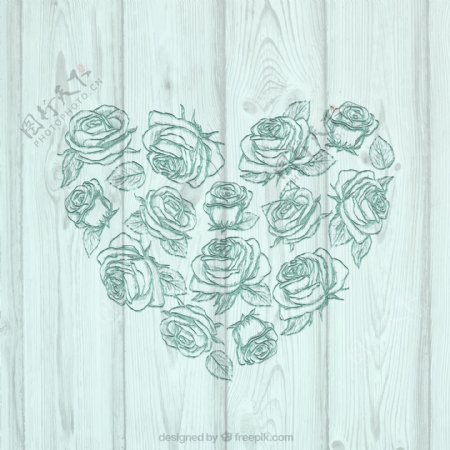 木板上的玫瑰花爱心图片