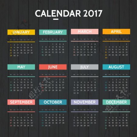 优雅的彩色2017日历