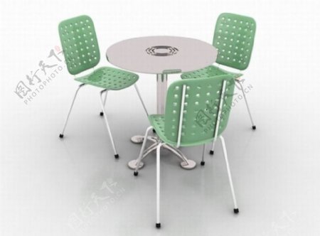 现时时尚绿色餐桌椅3D模型