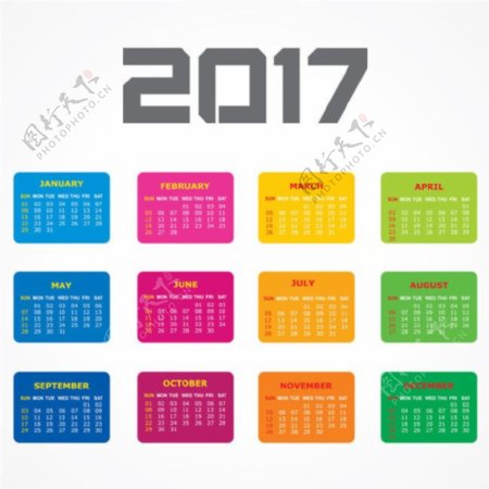 彩色方形2017年日历图片