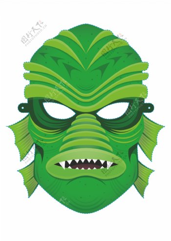 矢量绿色水生怪物面具