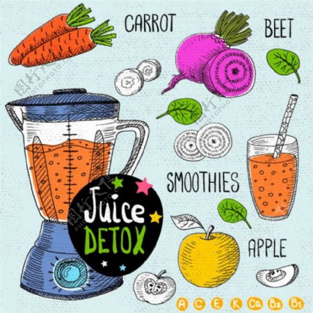 水果蔬菜汁插画图片