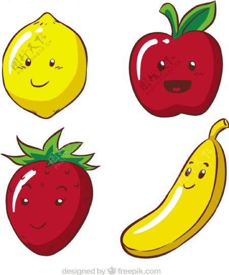四个手绘风格水果人物表情
