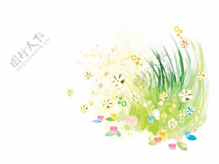 花卉草丛水彩插画设计PSD分层素材