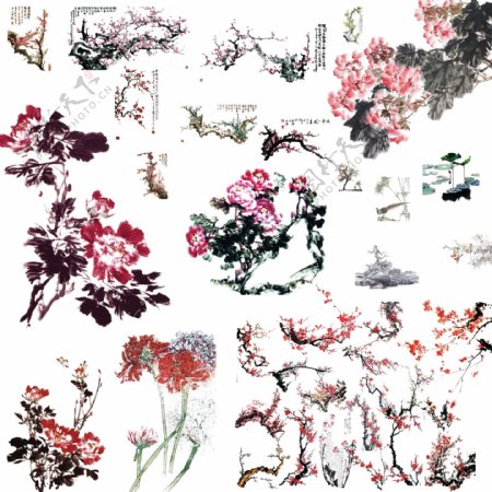 中国风水墨花朵设计PSD源文件
