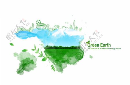 绿色环保水墨海报