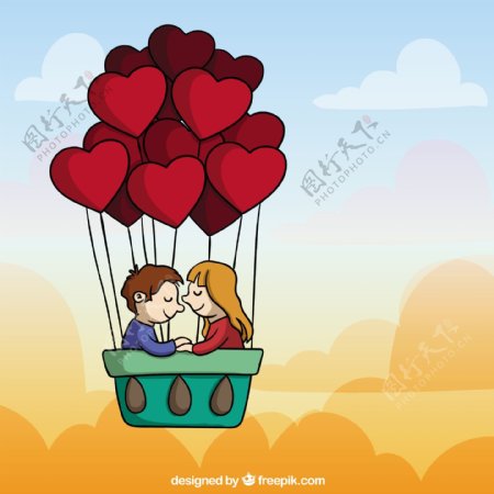 在一个气球可爱爱的夫妇