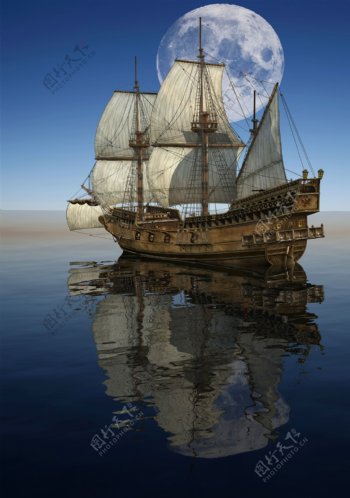 大海航行的轮船图片