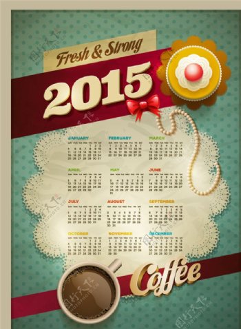2015复古甜品年历矢量素材