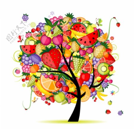 彩色创意水果树矢量素材