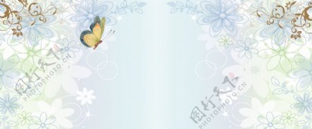 蝴蝶花朵淡色广告背景