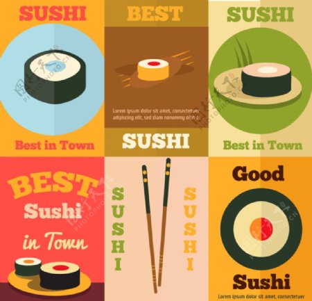6款创意寿司海报矢量素材