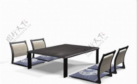 日式餐桌椅组合3D模型