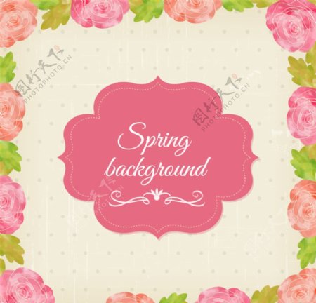 春季粉色花卉标签背景矢量素材