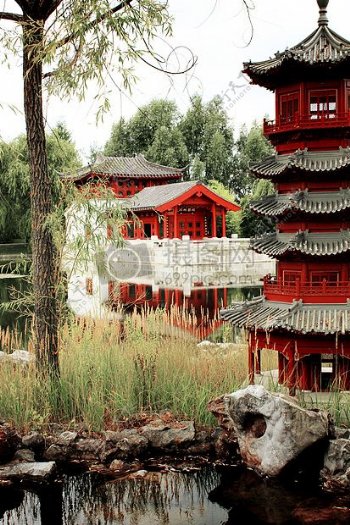红色水建筑园林中国