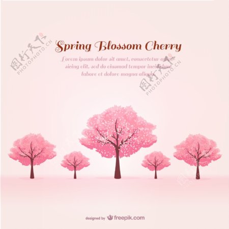 春季粉色樱花树矢量素材