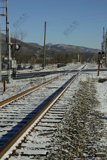 铁路轨道雪小镇冬天交通铁路