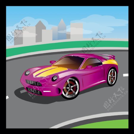 紫色卡通跑车设计素材图