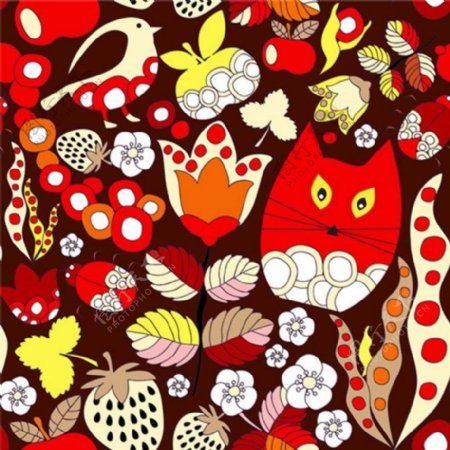 红色叶子水果猫背景图