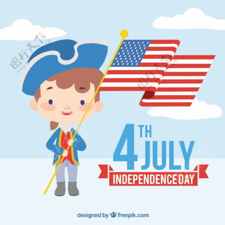 美国独立日扛着国旗的人插图背景