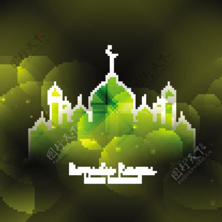 明亮的绿色伊斯兰建筑斋月背景