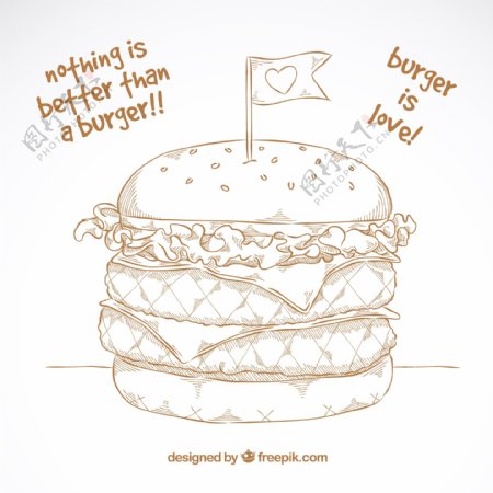 手绘风格双层汉堡插图背景