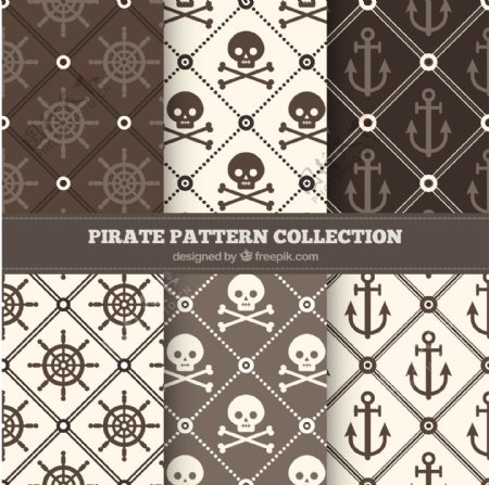 六种扁平风格海盗元素装饰图案