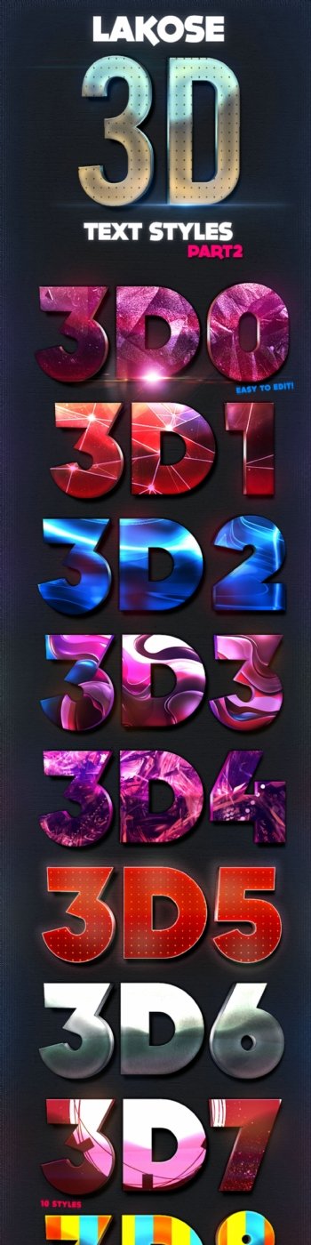 10款抽象艺术图案3D立体字PS样式