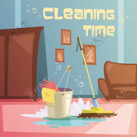 家庭清扫卫生插画矢量素材