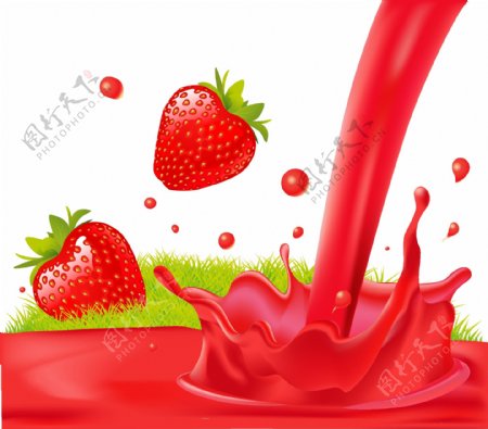 新鲜草莓与草莓汁矢量图