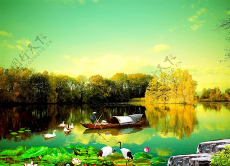 秋色湖景图片