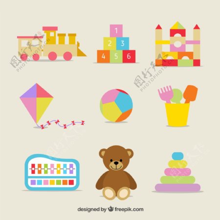9款彩色儿童玩具图标矢量素材