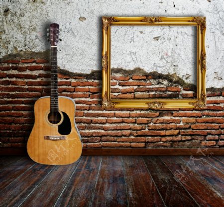 木板上的吉他图片
