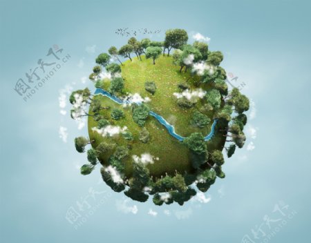 地球和树木河流模型图片