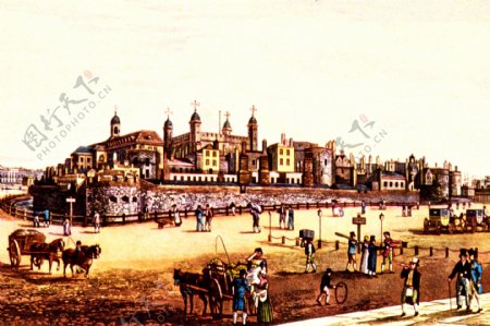 法国中世纪城镇油画图片