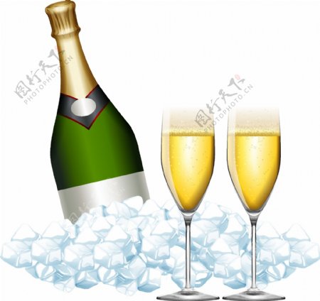 两杯香槟和一瓶冰块插图