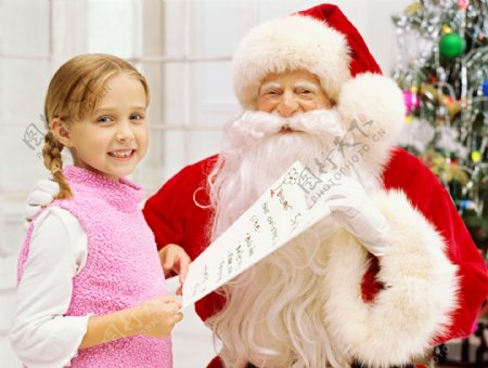圣诞老人与小女孩图片