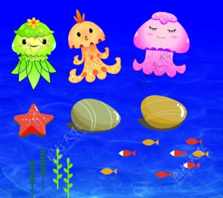 矢量水母海底动物
