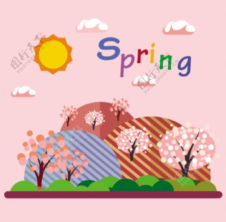 春季粉色扁平插画