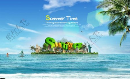 夏季海岛旅游宣传海报设计PSD素材