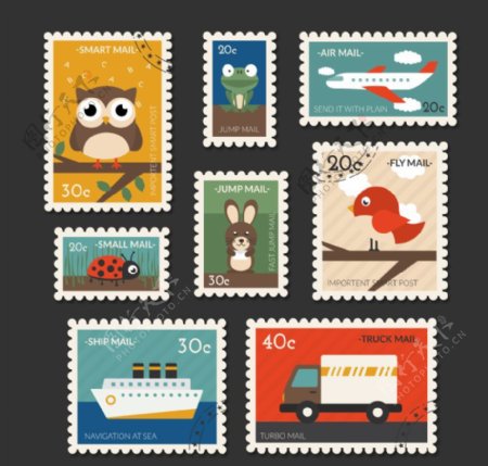 旅行与动物邮票