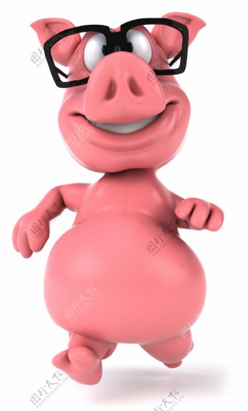 戴眼镜的3D小猪图片